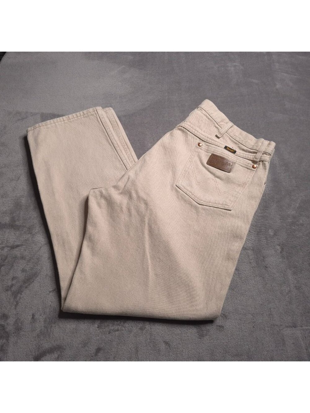 Wrangler Mens Beige Jeans 40 Cowboy Cut Straight Leg 100% Cotton Durable Casual